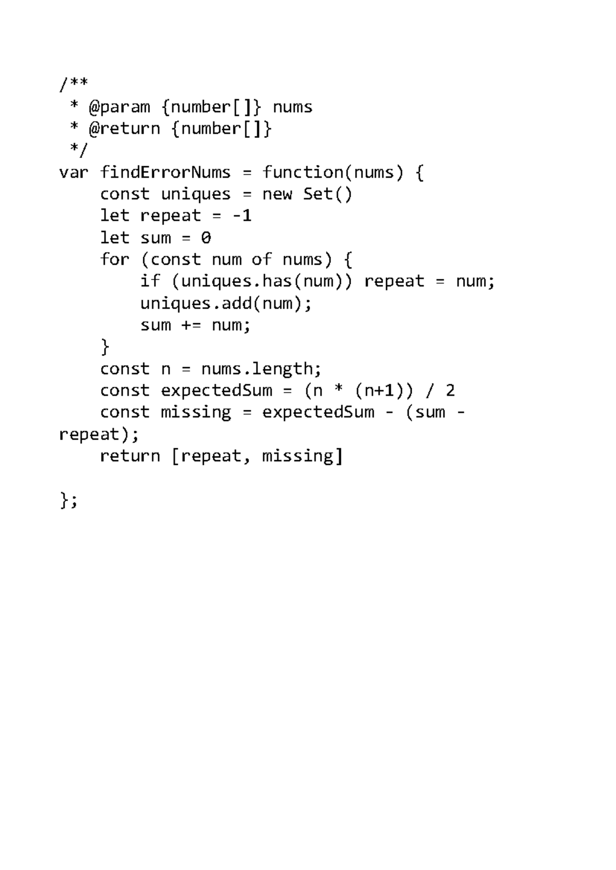 Answer to Leetcode 645 - Web Programming - /** @param {number[]} nums ...