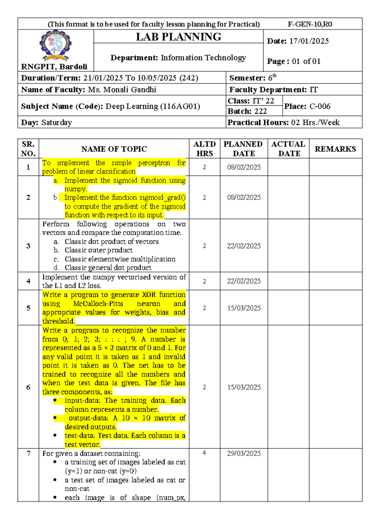 DL Lab Planning B 2 - nbhbhg - (This format is to be used for faculty ...