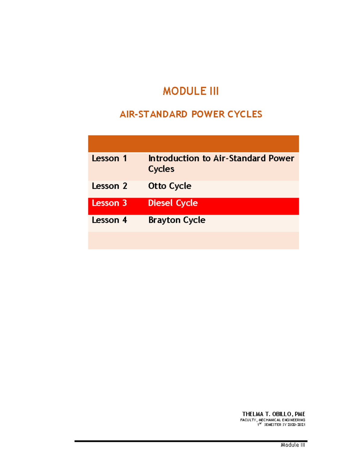 Module 172 Lesson 3: Diesel Cycle Analysis in Power Cycles - Studocu