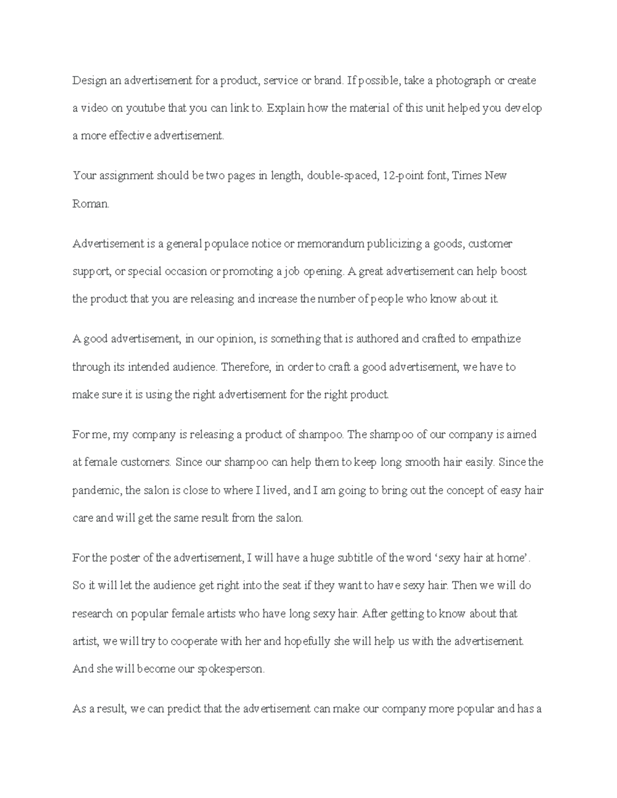 BUS 3302 Unit 5 Written Assignment: Crafting Effective Advertisements ...
