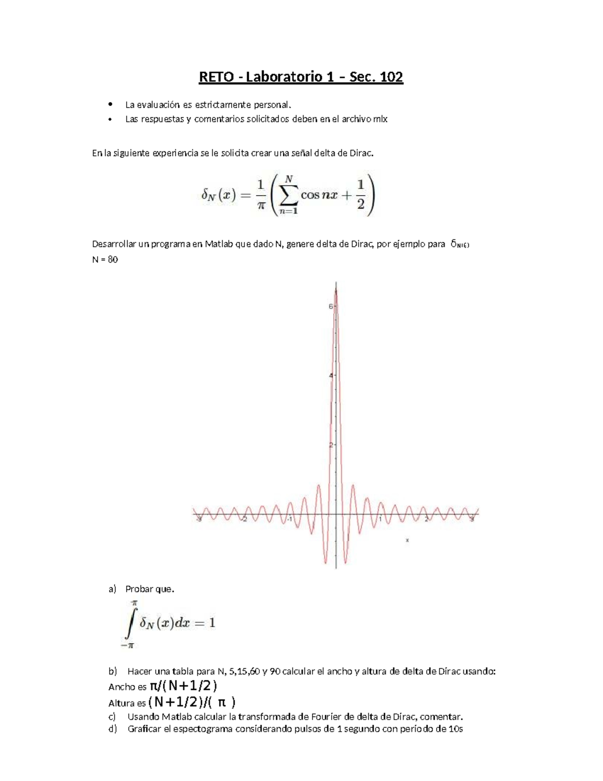 EL3016 2024-1 Lab1: Delta de Dirac en Matlab (Sección 102) - Studocu