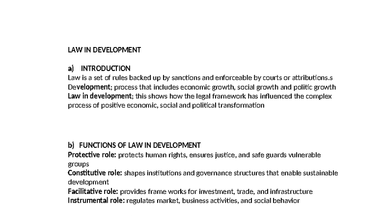 LAW IN DEVELOPMENT: Analyzing Legal Frameworks and Their Impact - Studocu