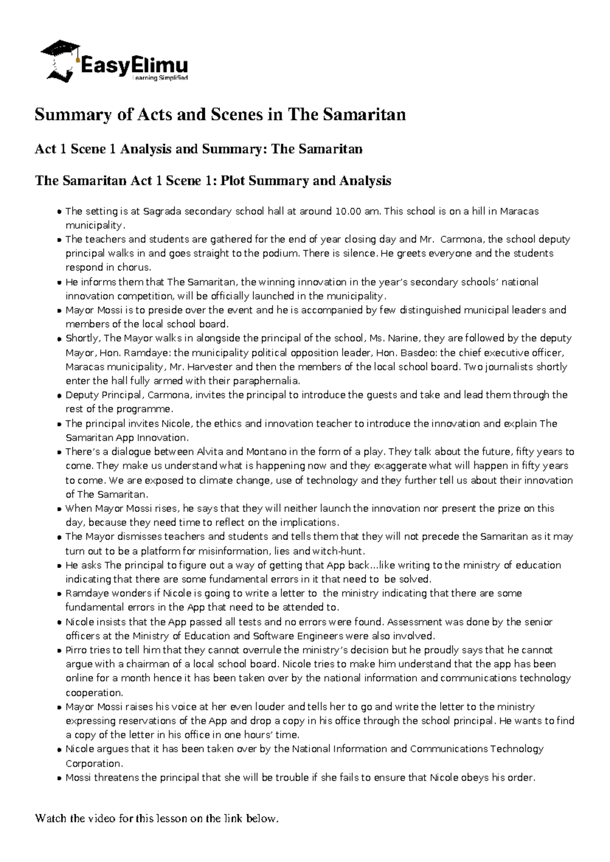 "The Samaritan: Summary of Acts & Scenes - 140 Analysis Notes" - Document Preview