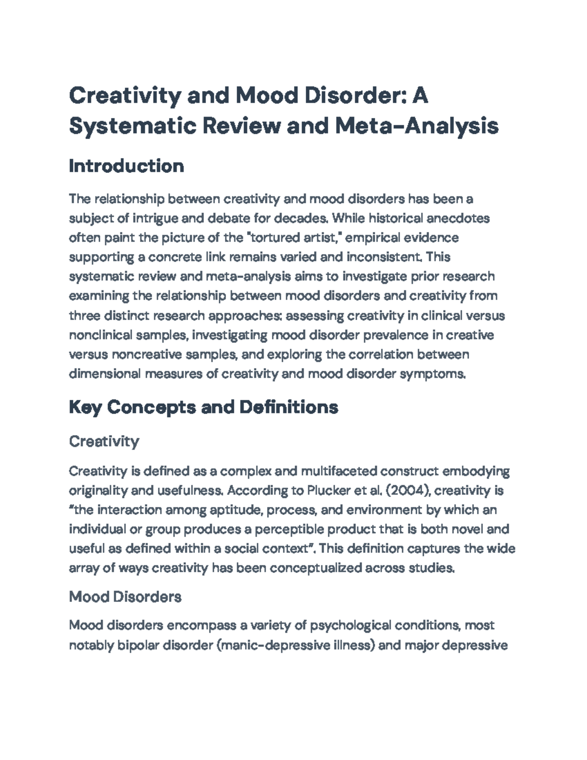 Creativity and Mood Disorders: A Systematic Review & Meta-Analysis ...