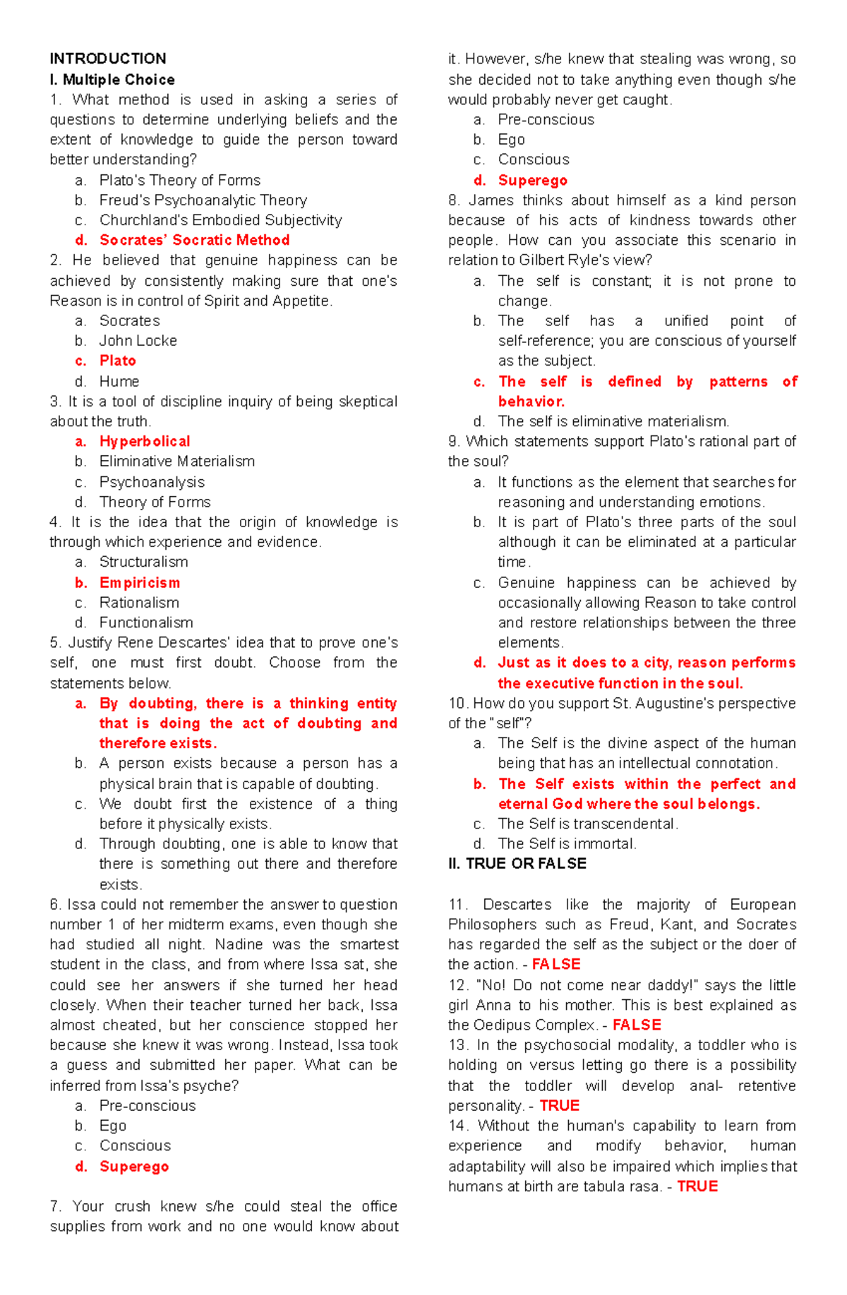 Updated-UTS- Reviewer - INTRODUCTION I. Multiple Choice What method is ...