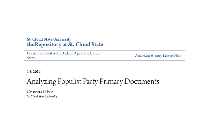Analyzing Populist Party Primary Docs - Curriculum Unit (AH 11) - Studocu