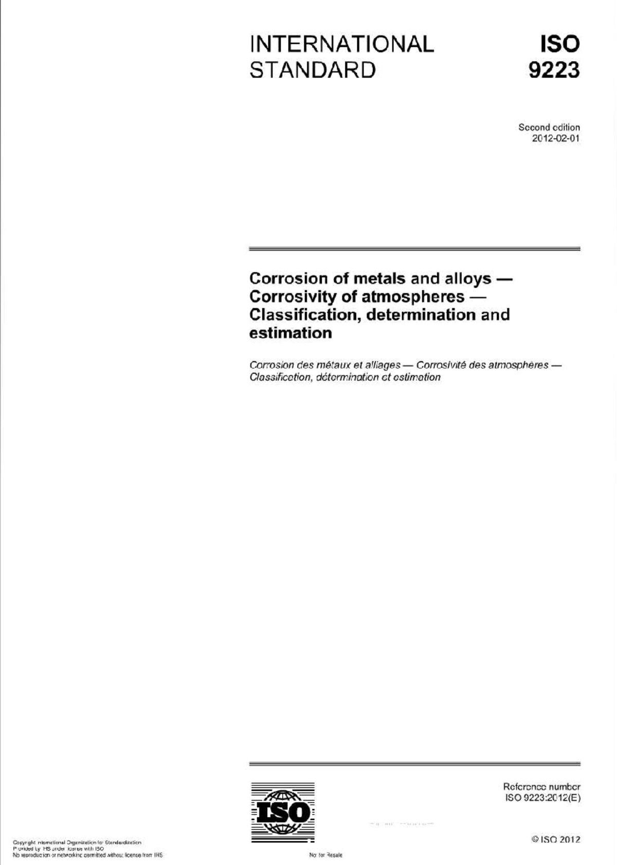 ISO 9223:2012 - Corrosivity of Atmospheres: Classification & Estimation ...