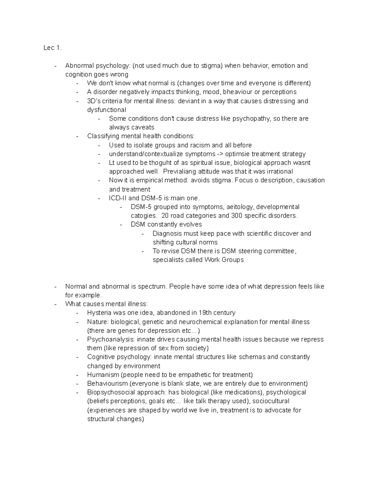 Psyc1002 Lecture Notes: Understanding Mental Health Conditions - Studocu