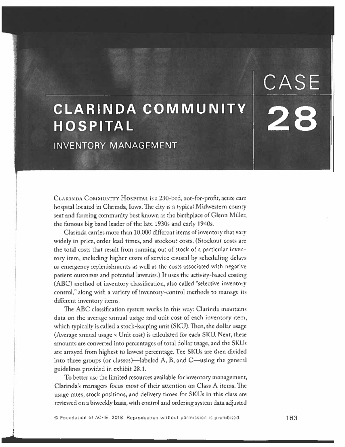 Case Study 28: Inventory Management at Clarinda Community Hospital ...