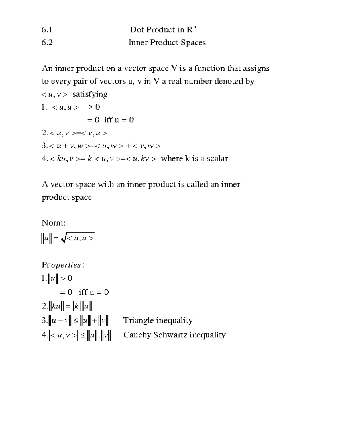 💛6.1 & 6.2 Dot Product & Inner Product Spaces Summary💛 - Studocu