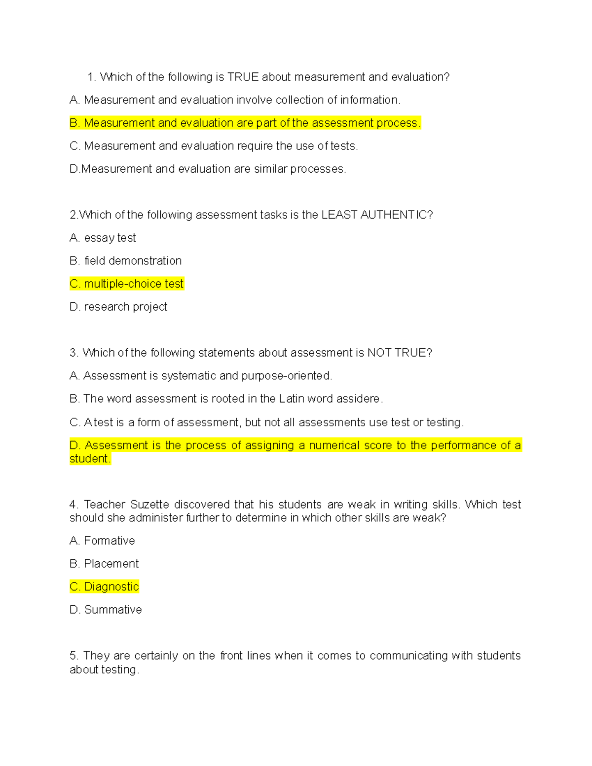 EDU 533 Final Exam Questionnaire: Assessment and Measurement Concepts ...