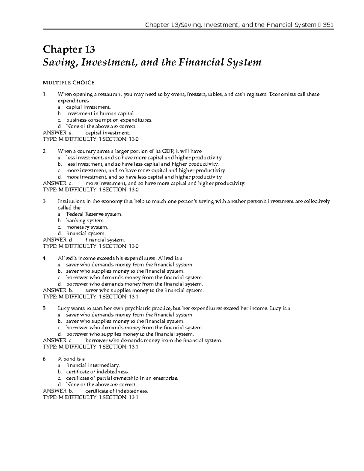 Chapter 13 - Lecture notes 1 - Chapter 13/Saving, Investment, and the ...
