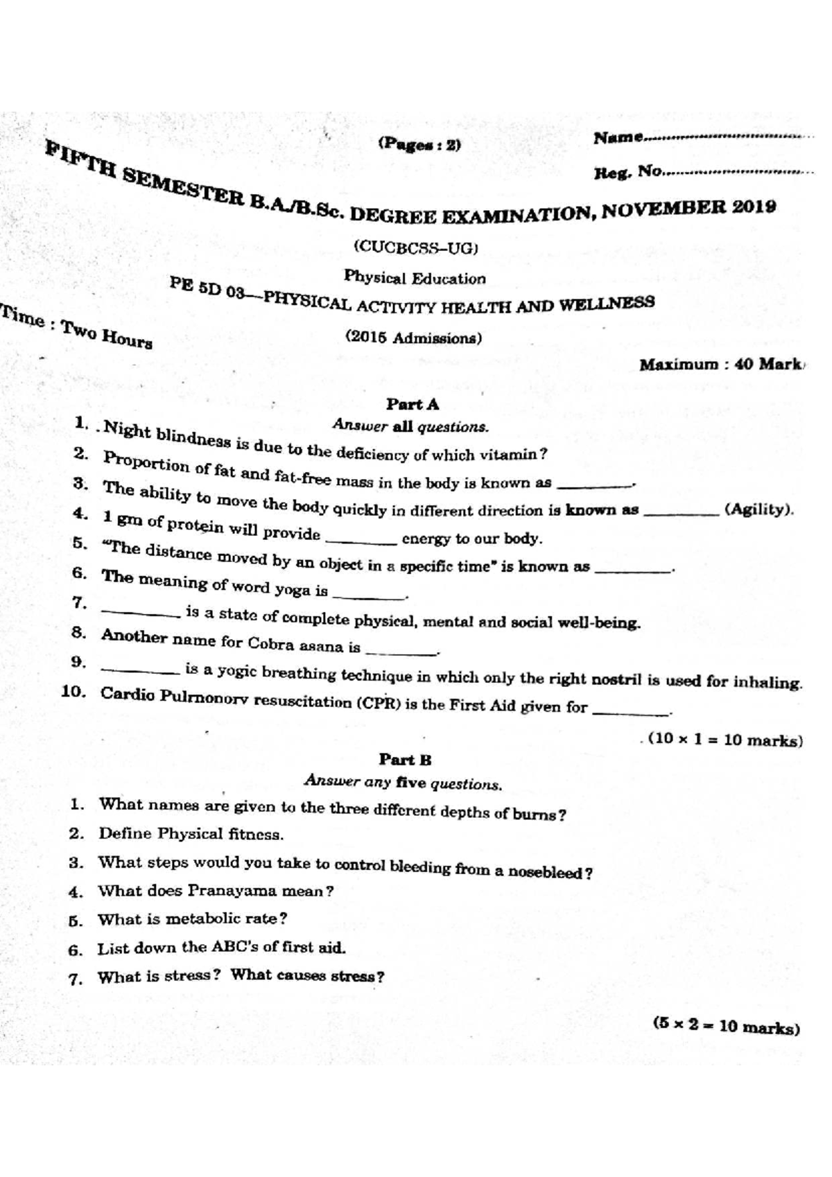 PE 5D Final Exam: Physical Activity, Health & Wellness 2019 - Studocu