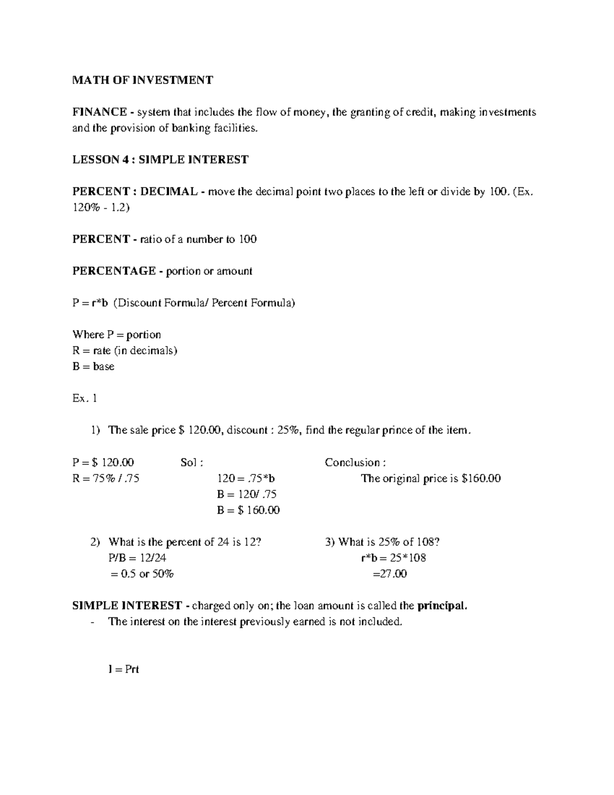 Business MATH Reviewer: Investment, Simple, & Compound Interest Notes ...
