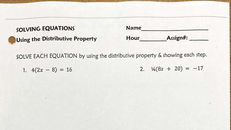2.5 Day 1 WS - Solving Equations with Distributive Property - Studocu