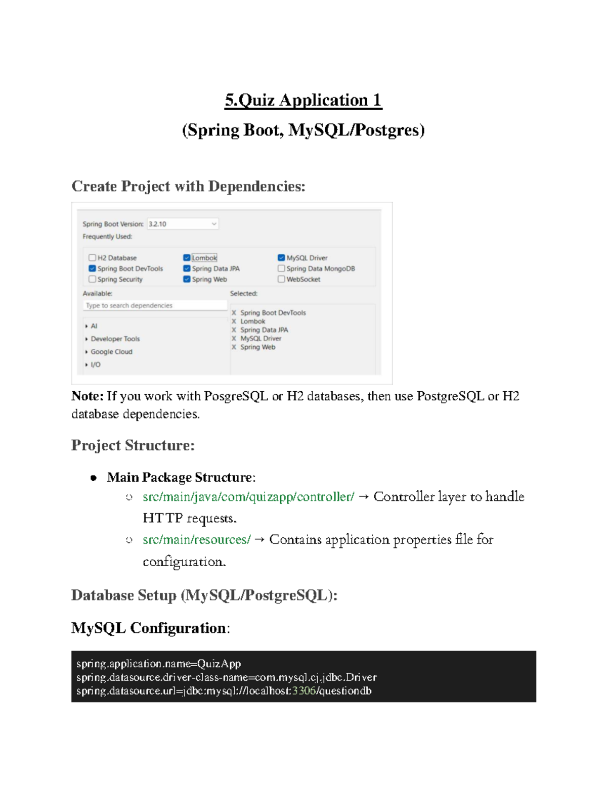 Quiz App Project Setup 1: Spring Boot & Database Configurations - Studocu