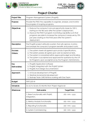 Project Charter - Template - Bachelor of Science in Computer Science ...