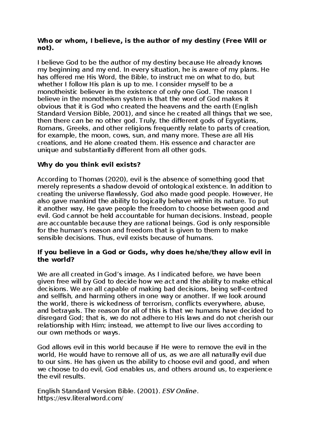 DF-WK3 - Discussion on Free Will and the Nature of Evil - Studocu
