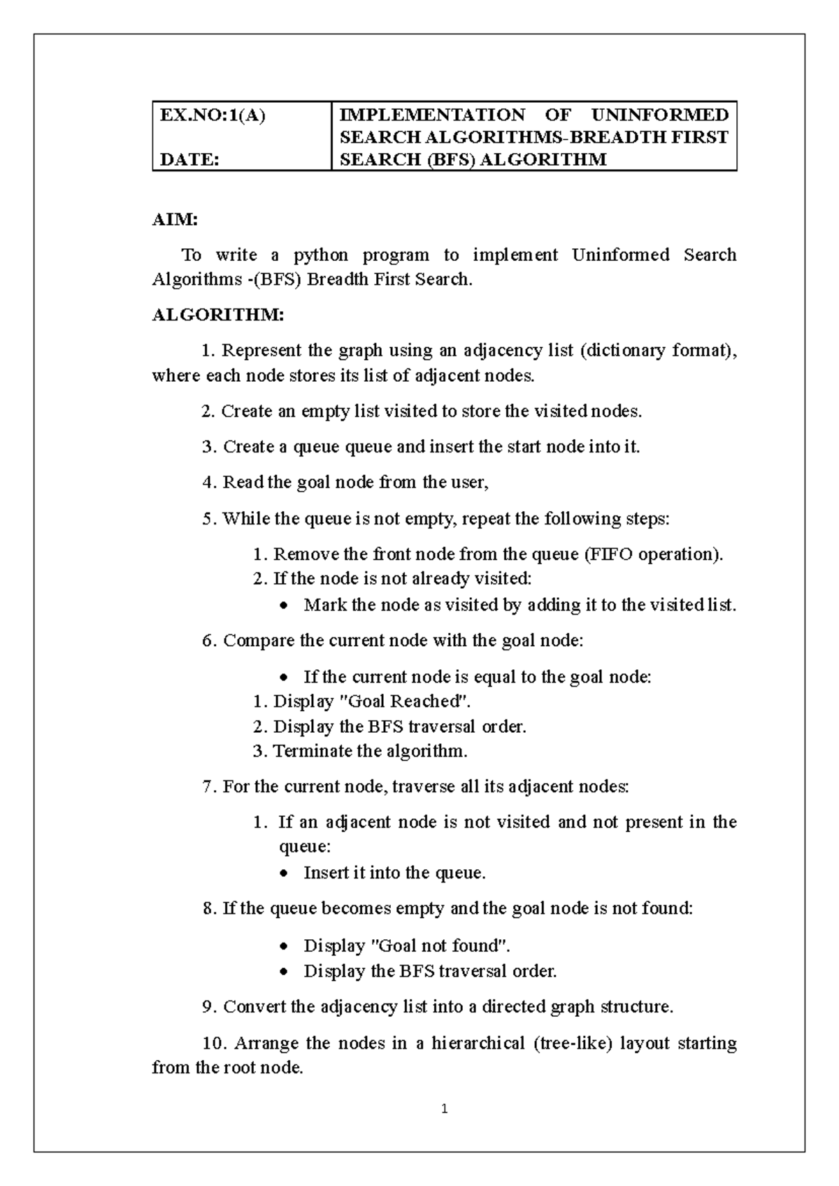 AIML Experiment Final Copy-2: Implementation of Uninformed Search ...