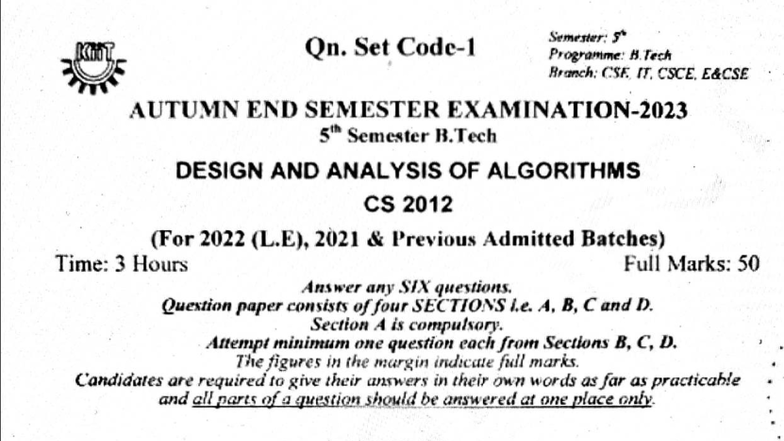 DAA 2023 - Design and Analysis of Algorithms Previous Year Questions ...