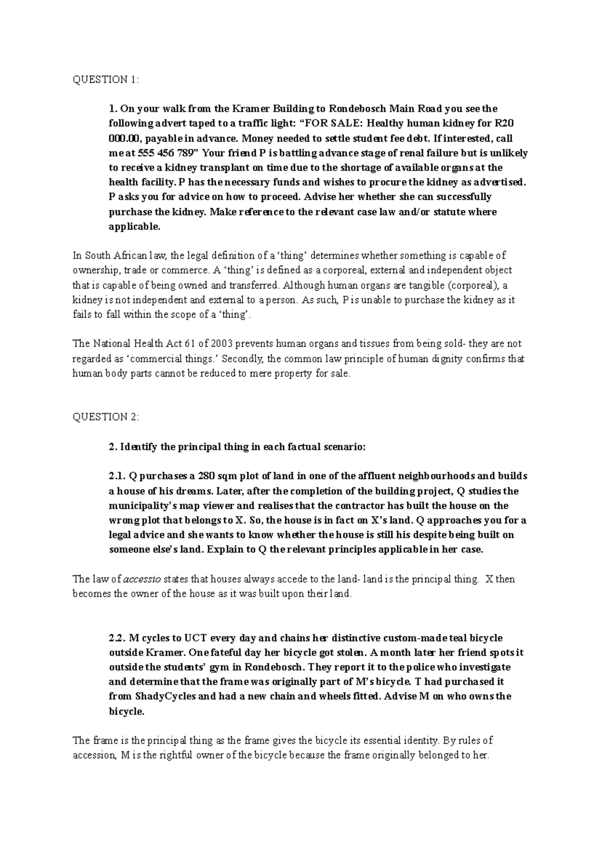 Prop Law Tut 1 - Classification of Things and Principal Matters - Studocu