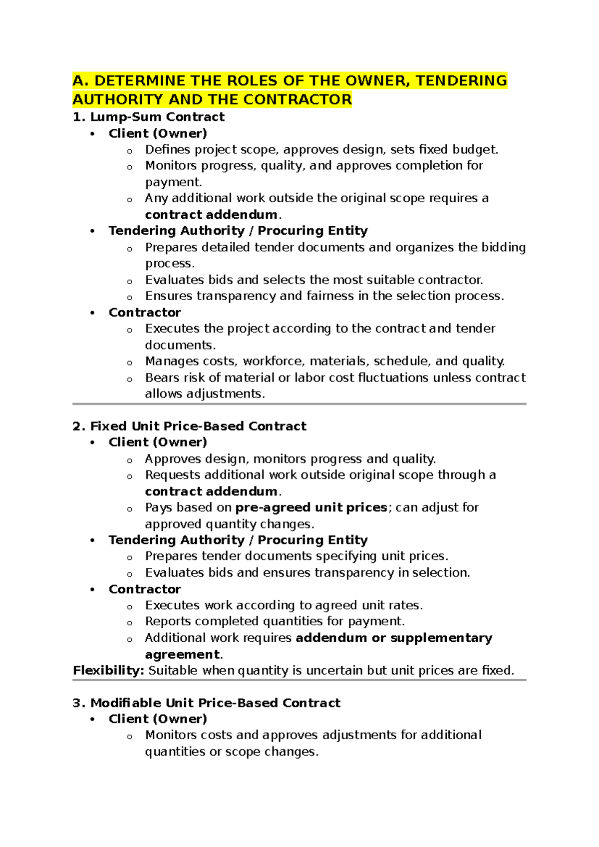 Case Study Analysis: Roles, Contracts, and Adjustments in Construction ...