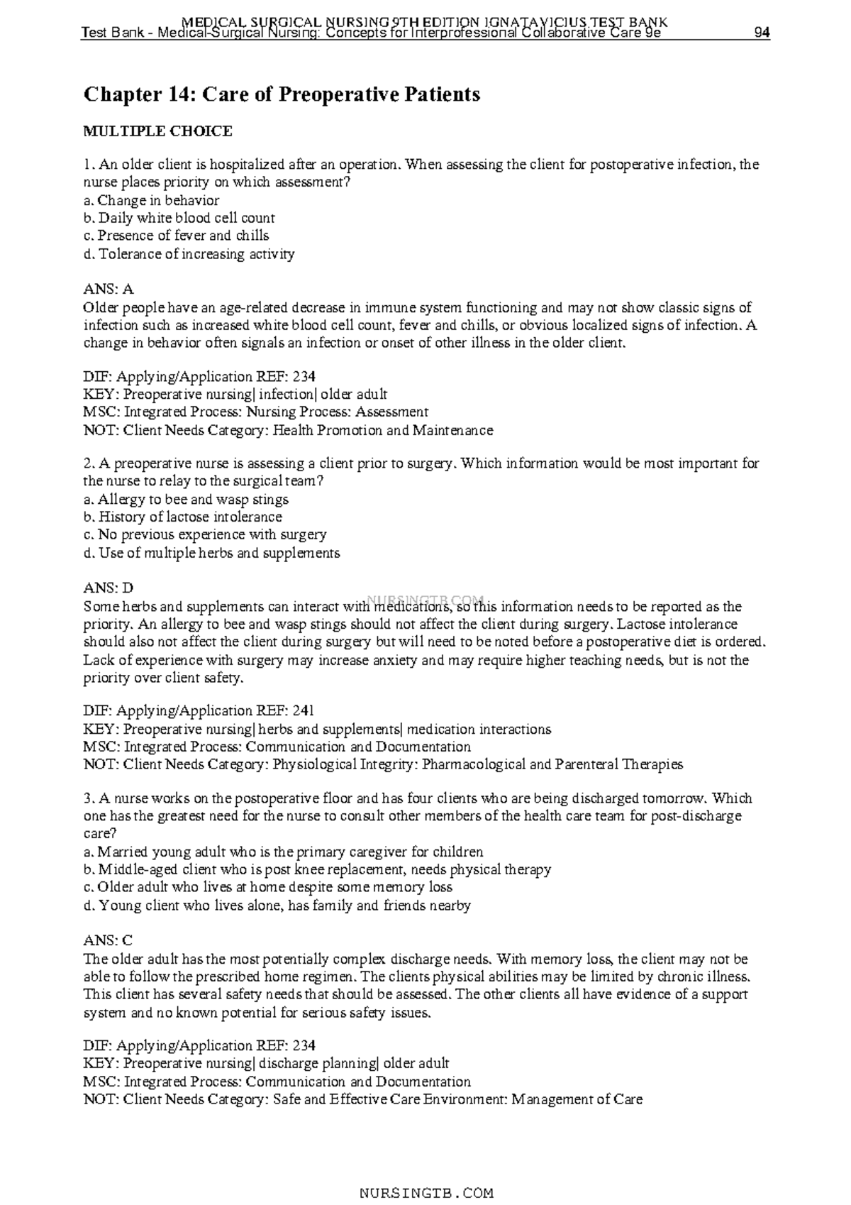 Chapter 14: Caring for Preoperative Patients - Key Concepts ...