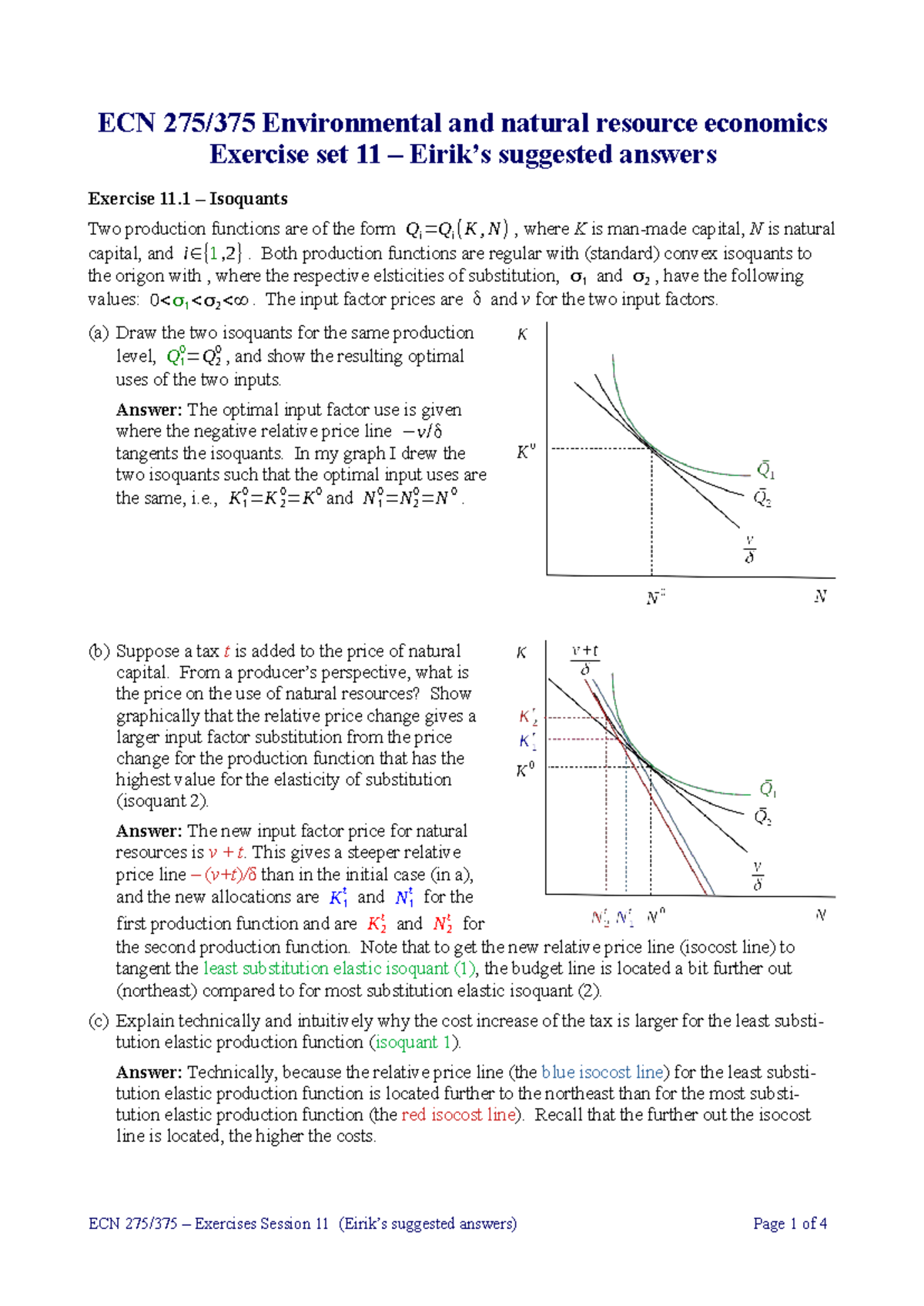 Exercise Set 11 - Suggested Answers for ECN 275/375 - Studocu