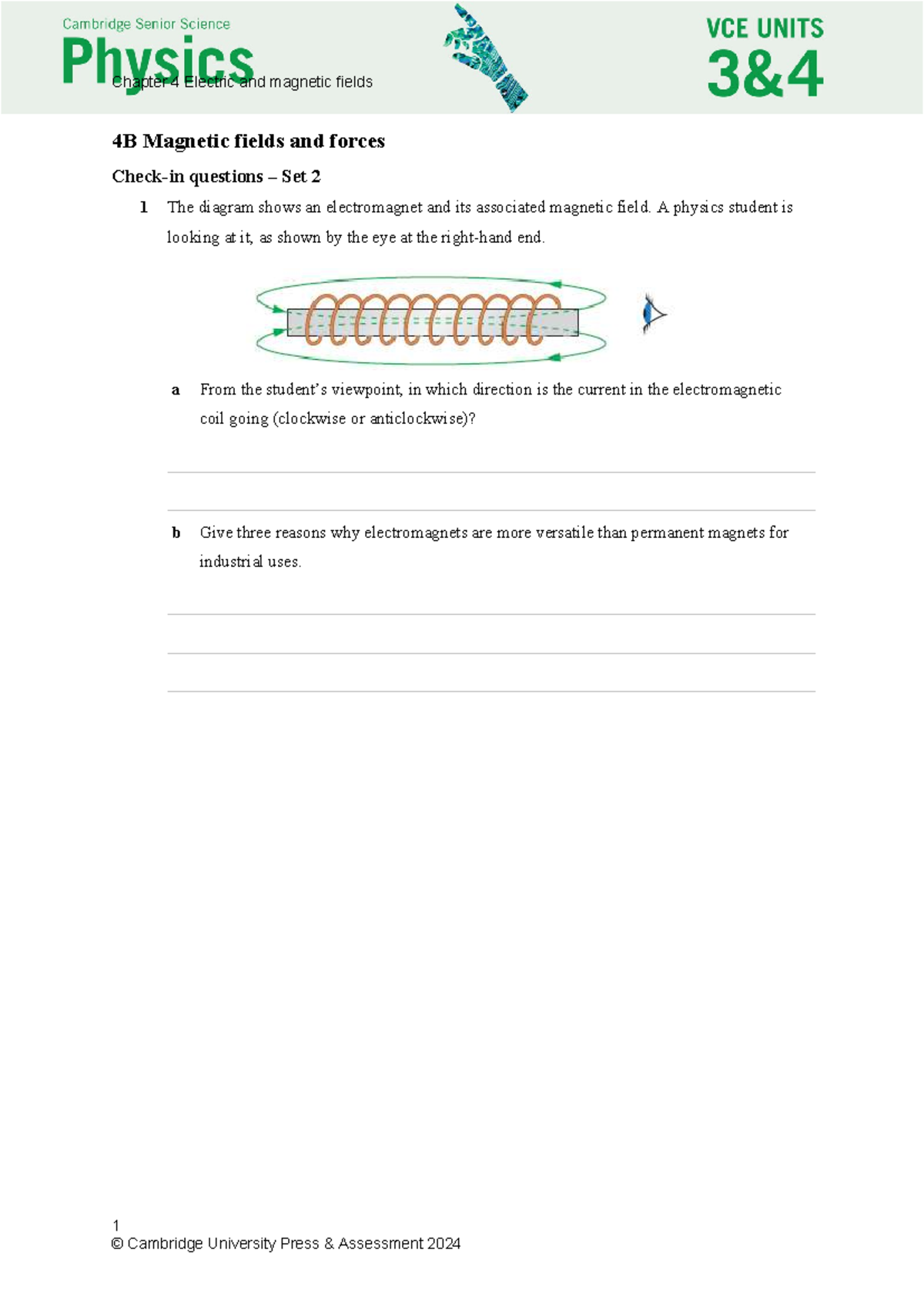 Chapter 4B: Magnetic Fields & Forces - Questions Set 2 - Studocu