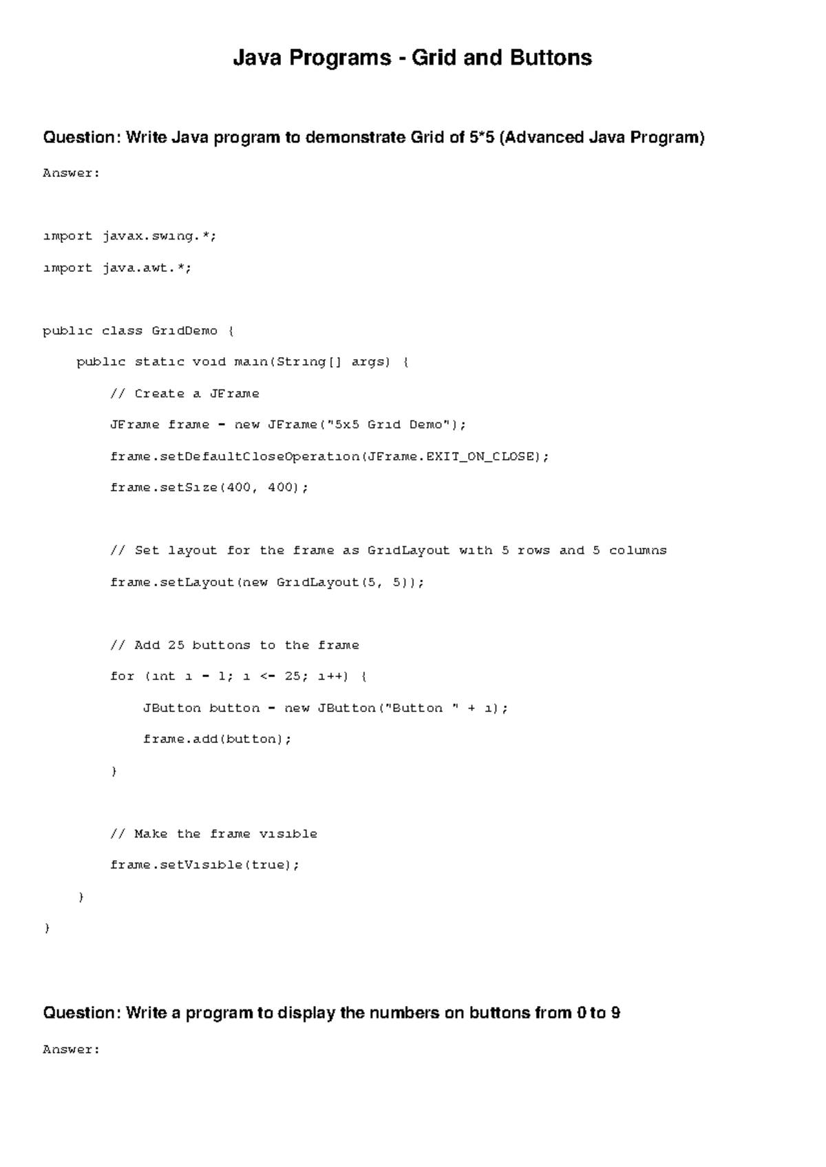Java Grid and Buttons - program - Java Programs - Grid and Buttons ...