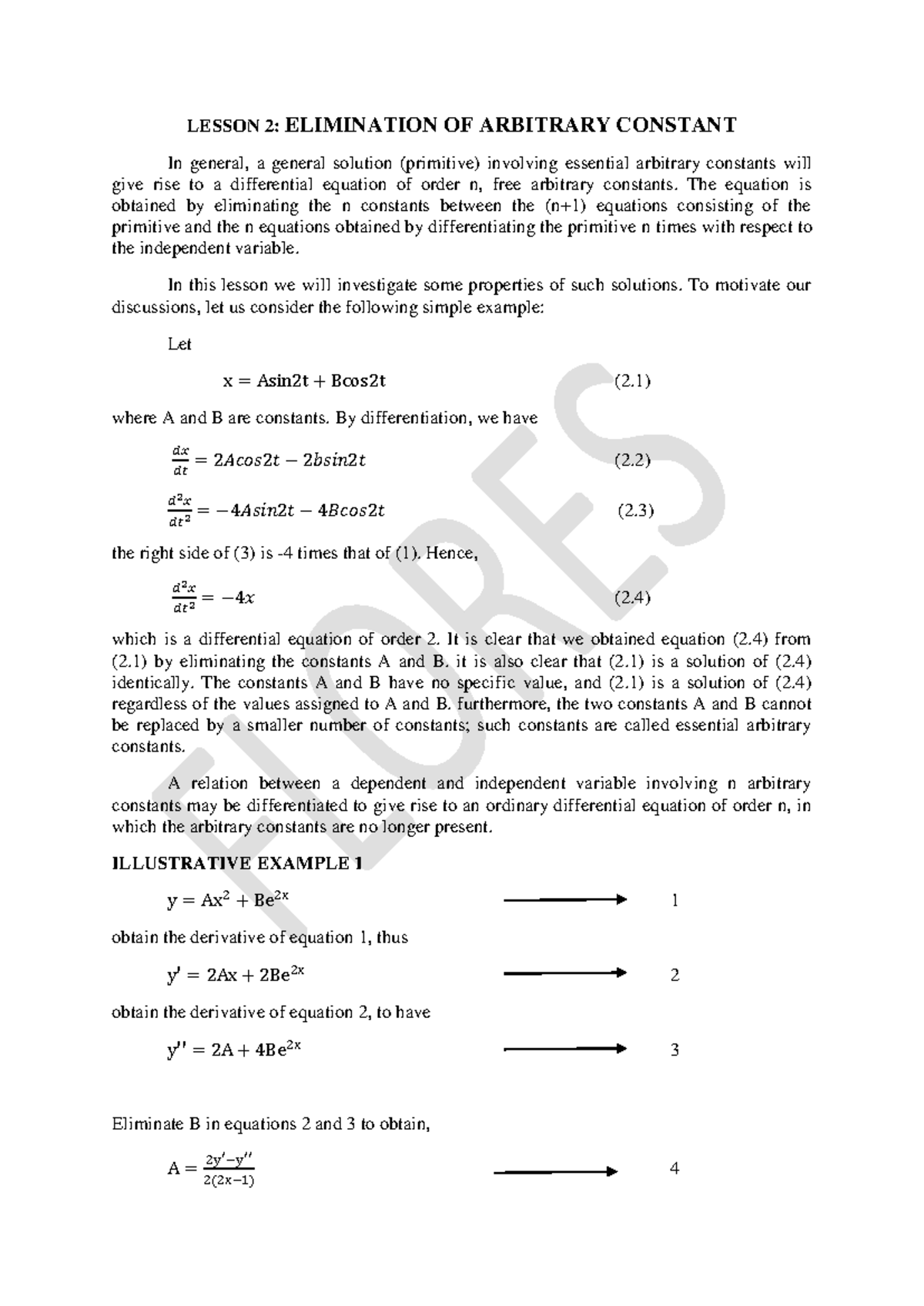 422052596 elimination of arbitrary constant - LESSON 2: ELIMINATION OF ...