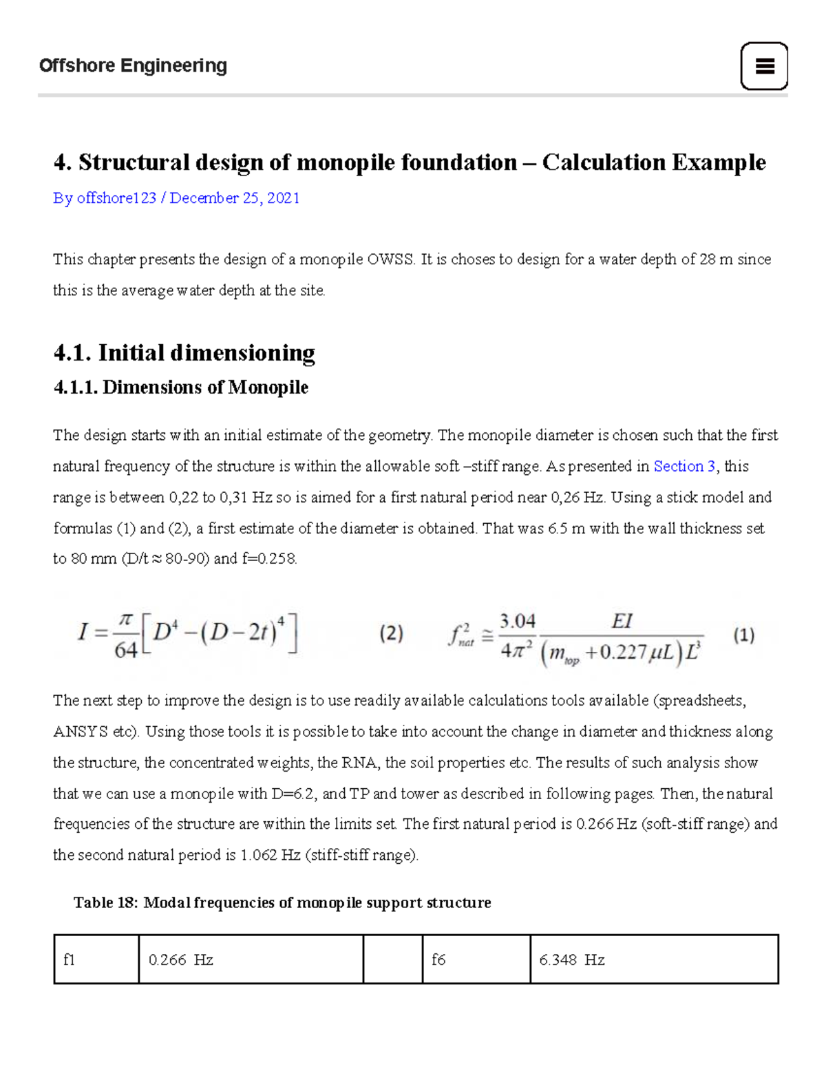 Offshore Engineering 4: Monopile Foundation Design Example - Studocu
