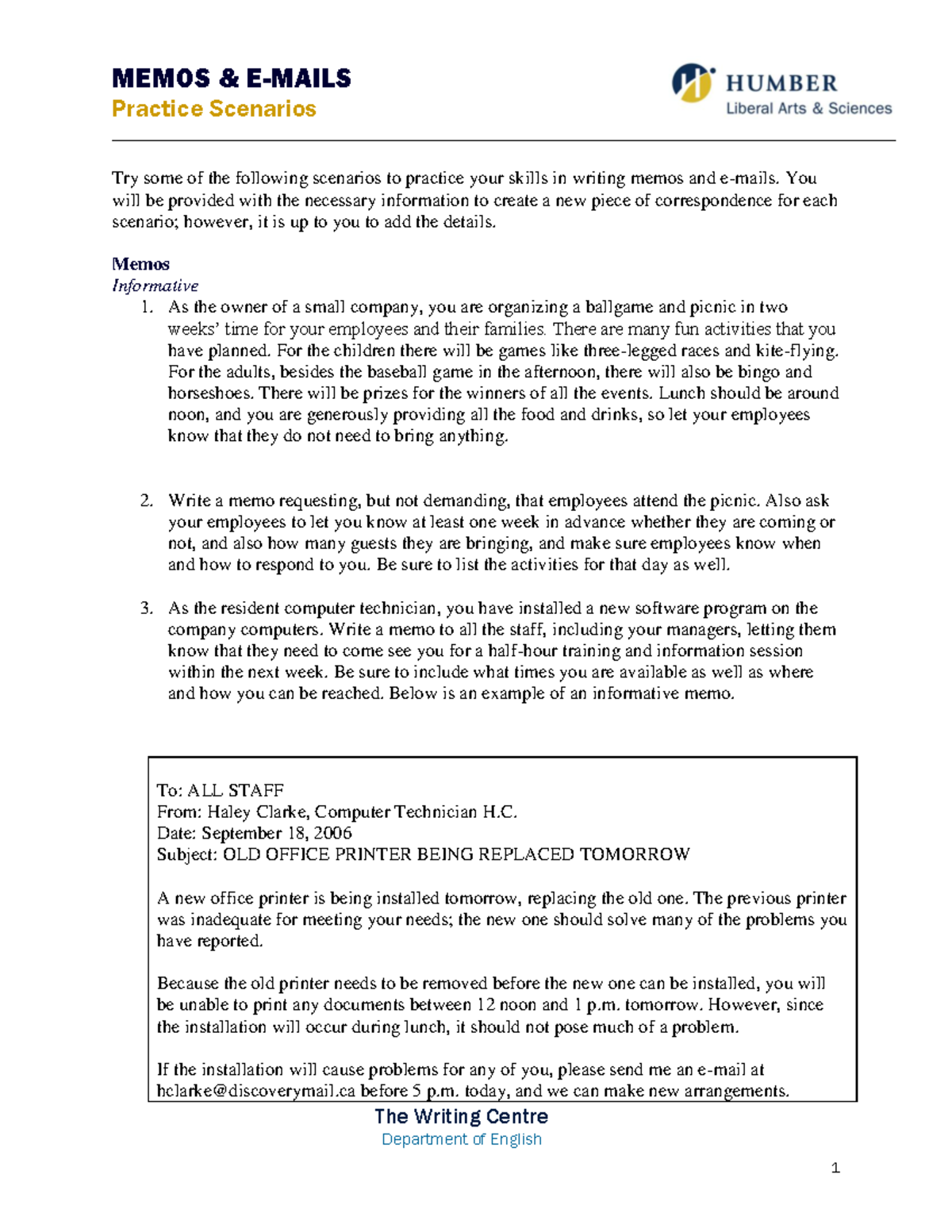 MEMO Writing Practice Scenarios for Effective Communication Skills ...