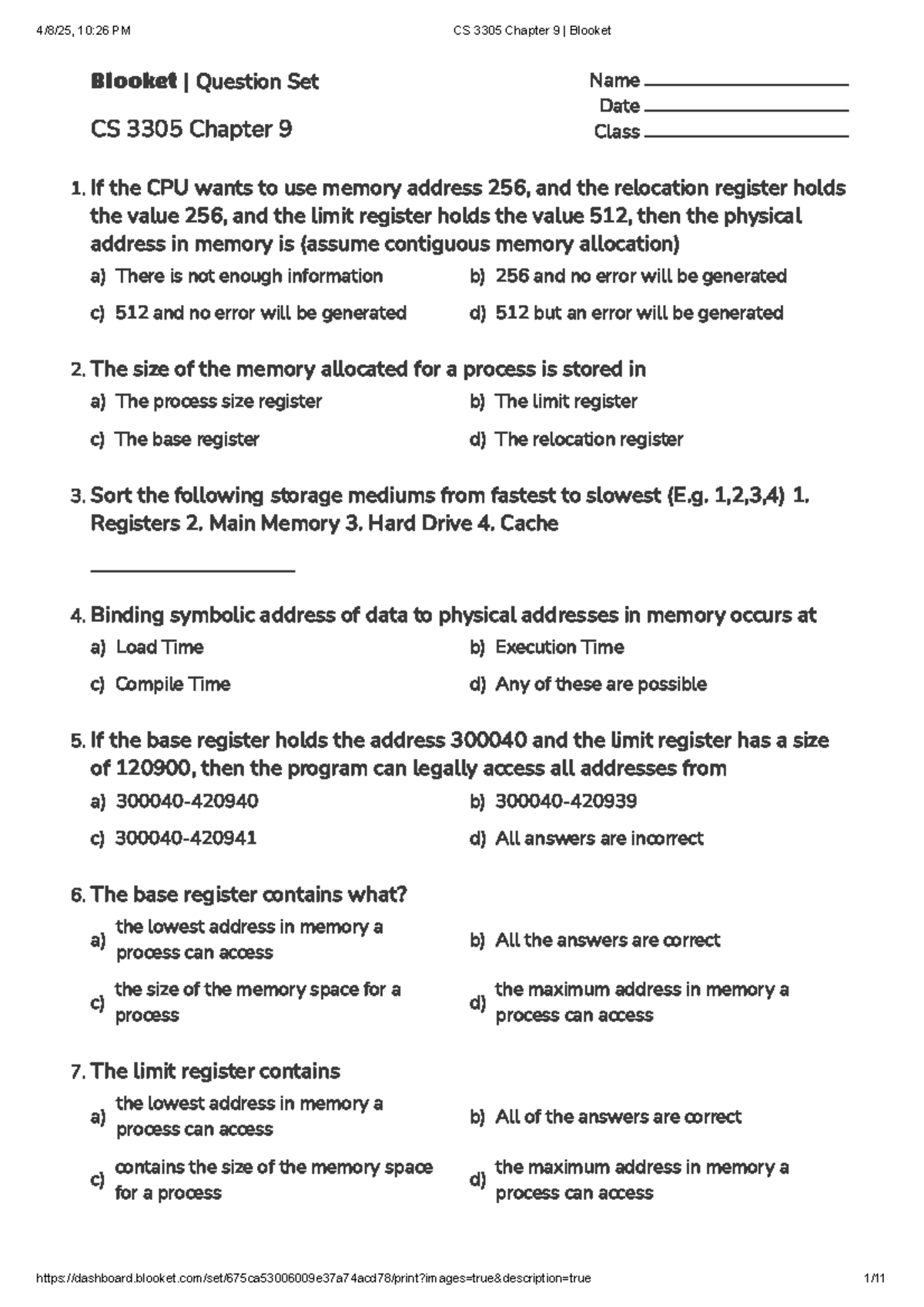 CS 3305 Chapter 9 Blooket question set and answers - Studocu