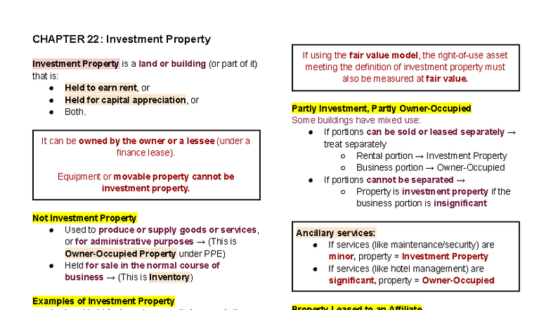 CHAPTER 22: Investment Property Overview - Xintacc Prelims Notes - Studocu