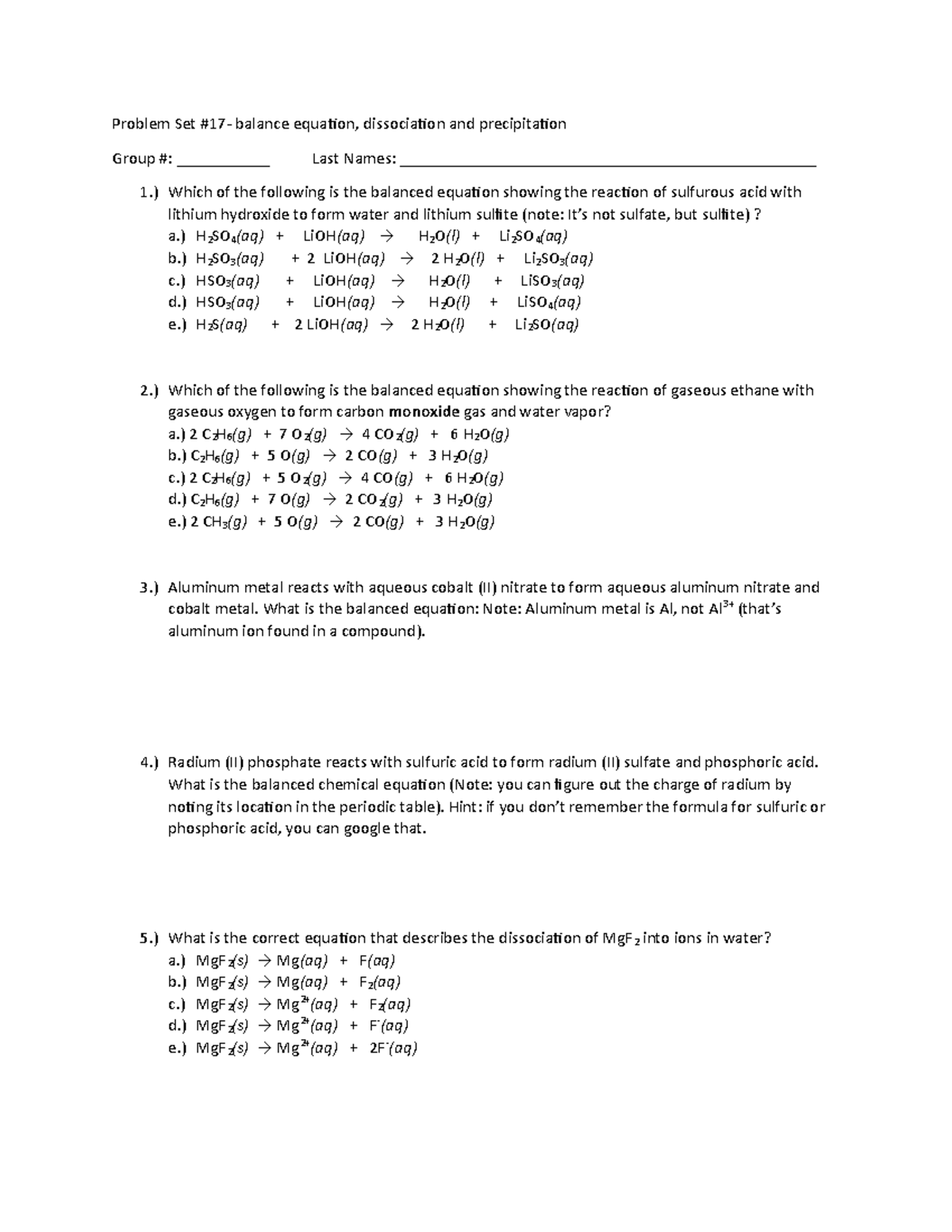 Problem+Set+%2317 - Practice problems sets for chemistry - Problem Set ...