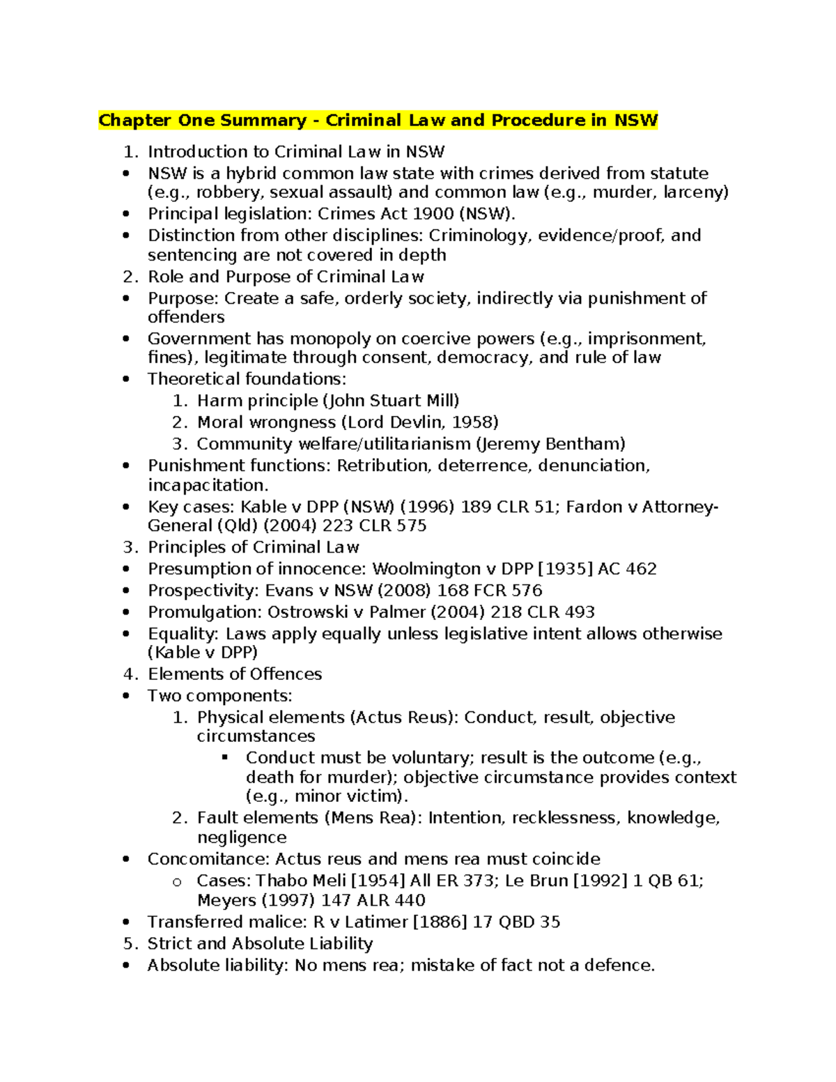 Chapter 1 Summary: Criminal Law & Procedure in NSW - Studocu