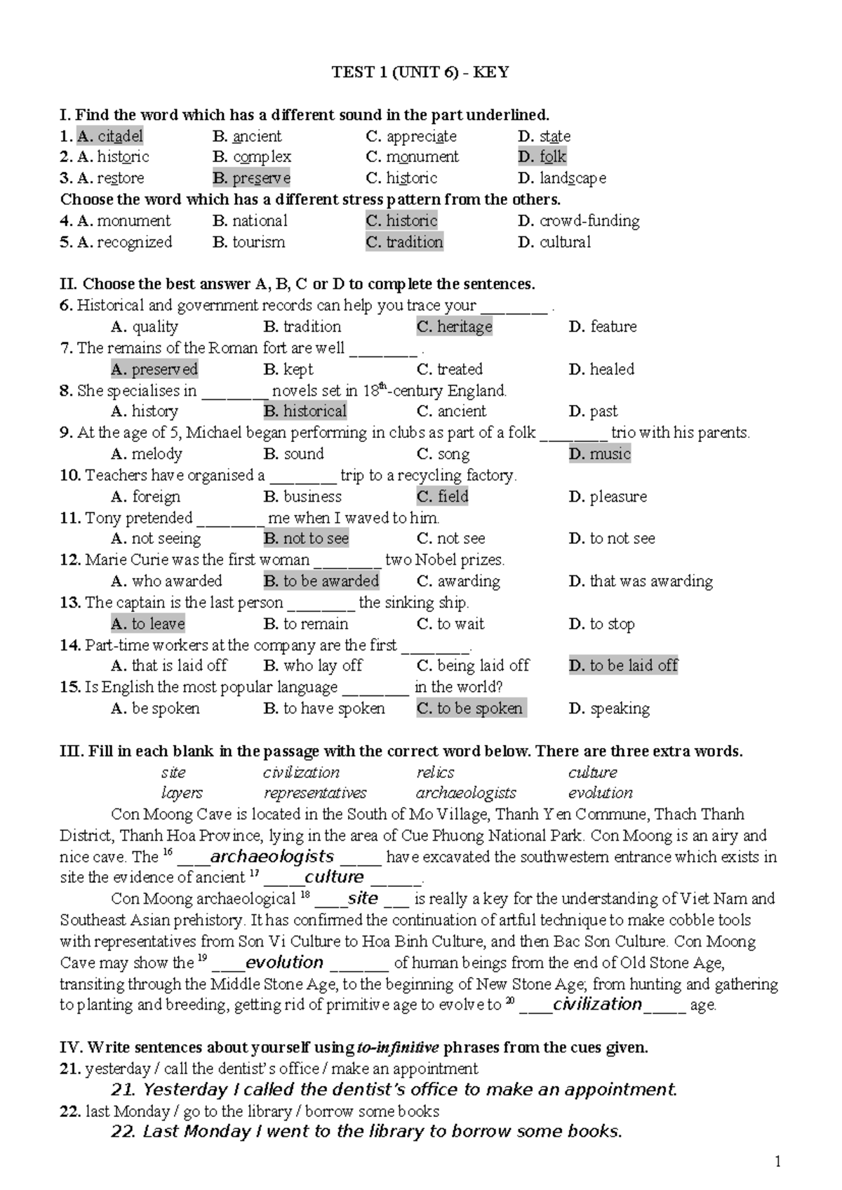 UNIT 6 - TEST 1 - KEY - Tài Liệu Ôn Tập Tiếng Anh 11 - Studocu
