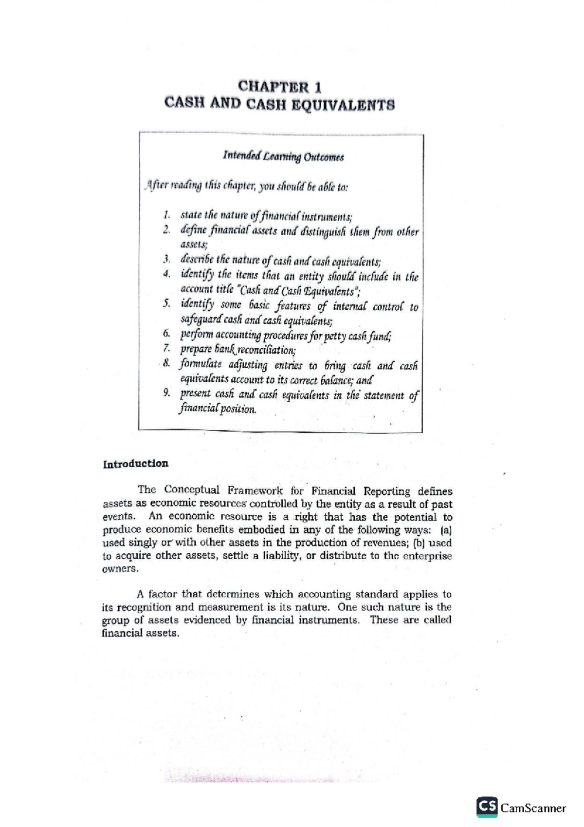 CS Chapter 1: Cash and Cash Equivalents - Learning Outcomes and Key ...