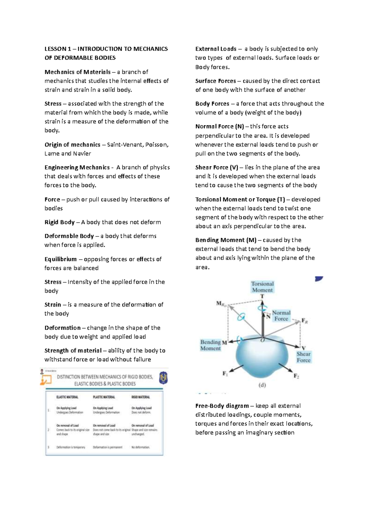 MECH 101: Lesson Notes on Mechanics of Deformable Bodies - Studocu