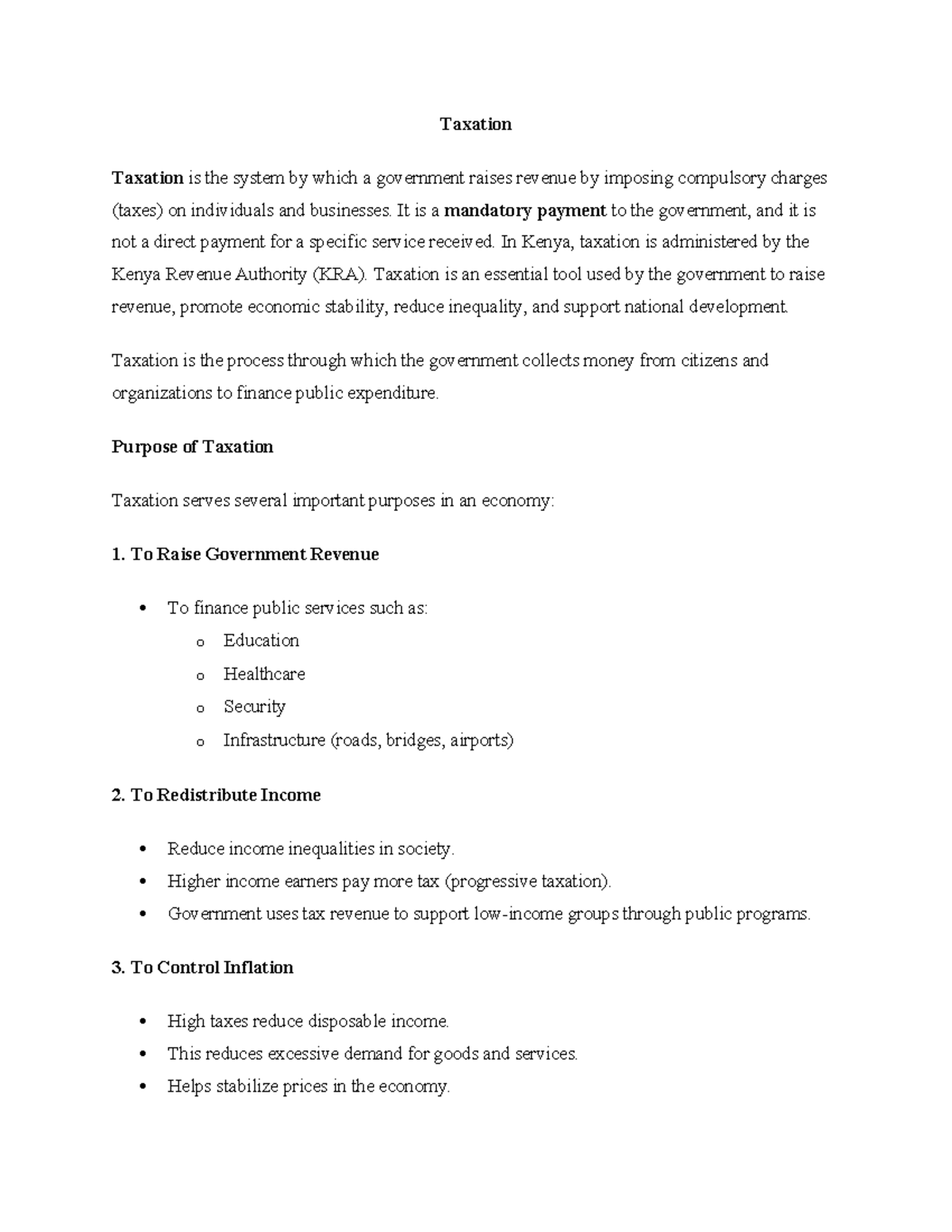 Taxation (Course Code: TBD) - Comprehensive Study Notes - Studocu