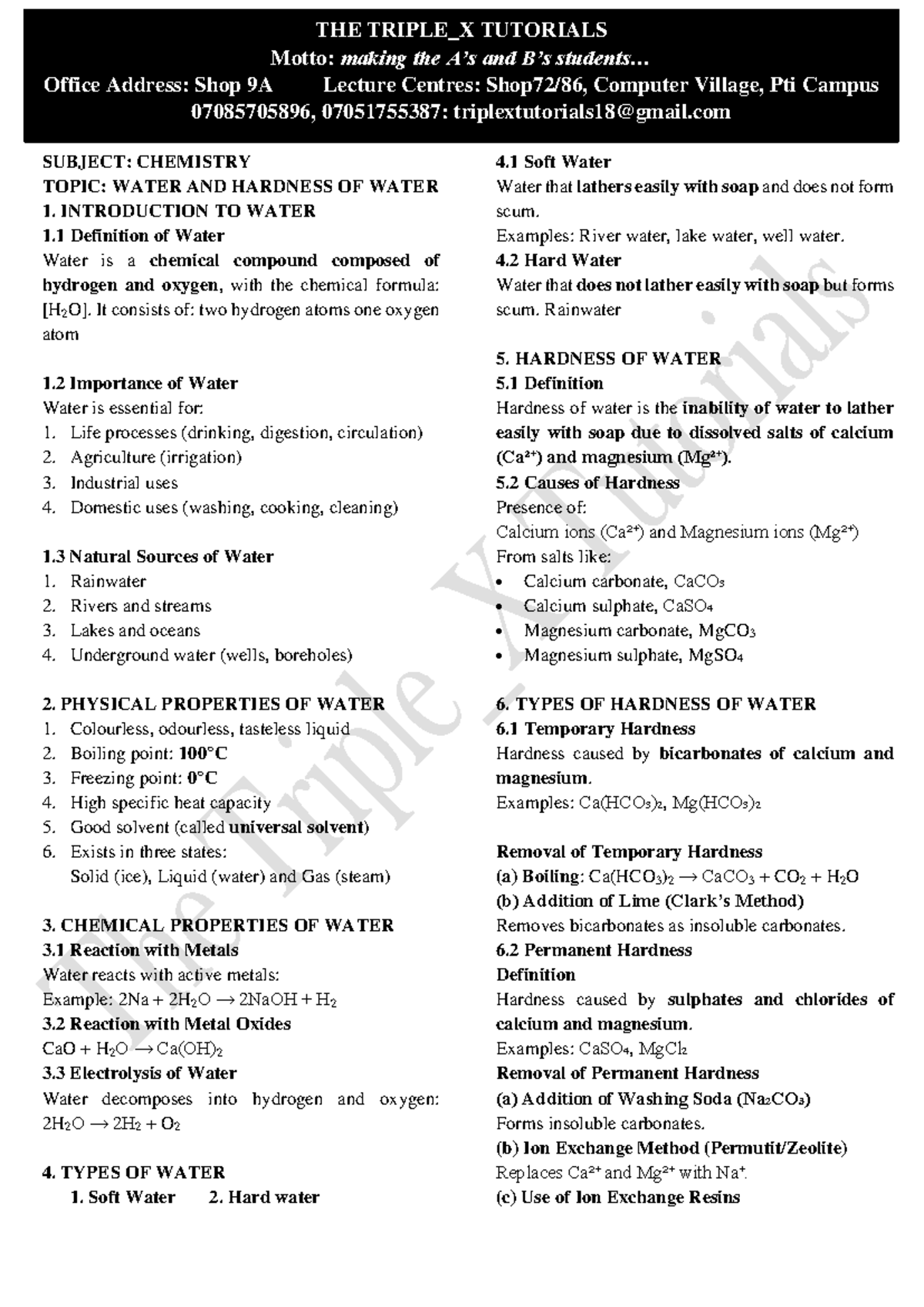 CHEM 101: Understanding Water and Its Hardness - Lecture Notes - Studocu
