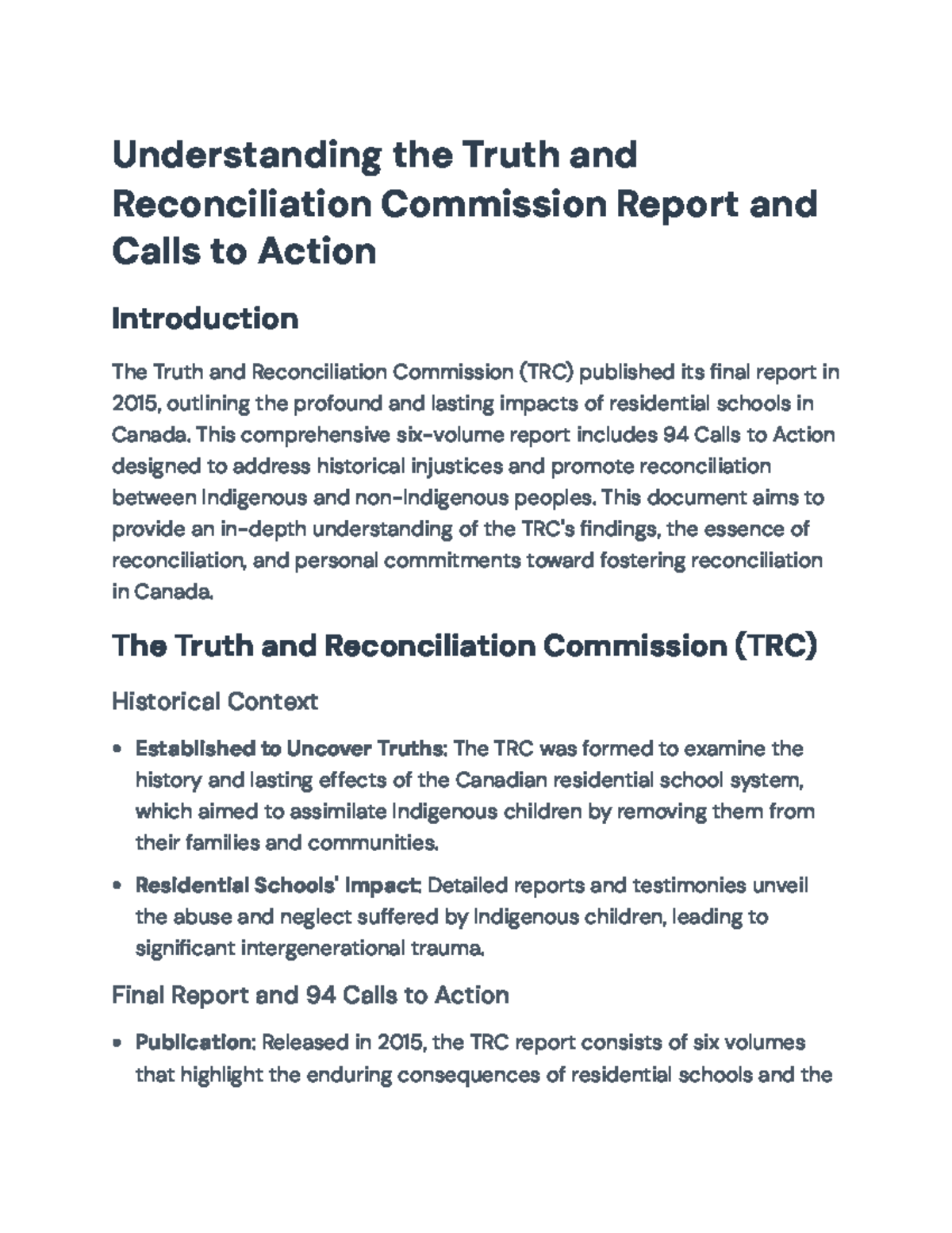 Understanding The Trc S Final Report Calls To Action For