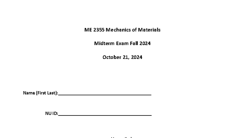 ME 2355 Mechanics of Materials Midterm Exam - Fall 2024 - Studocu