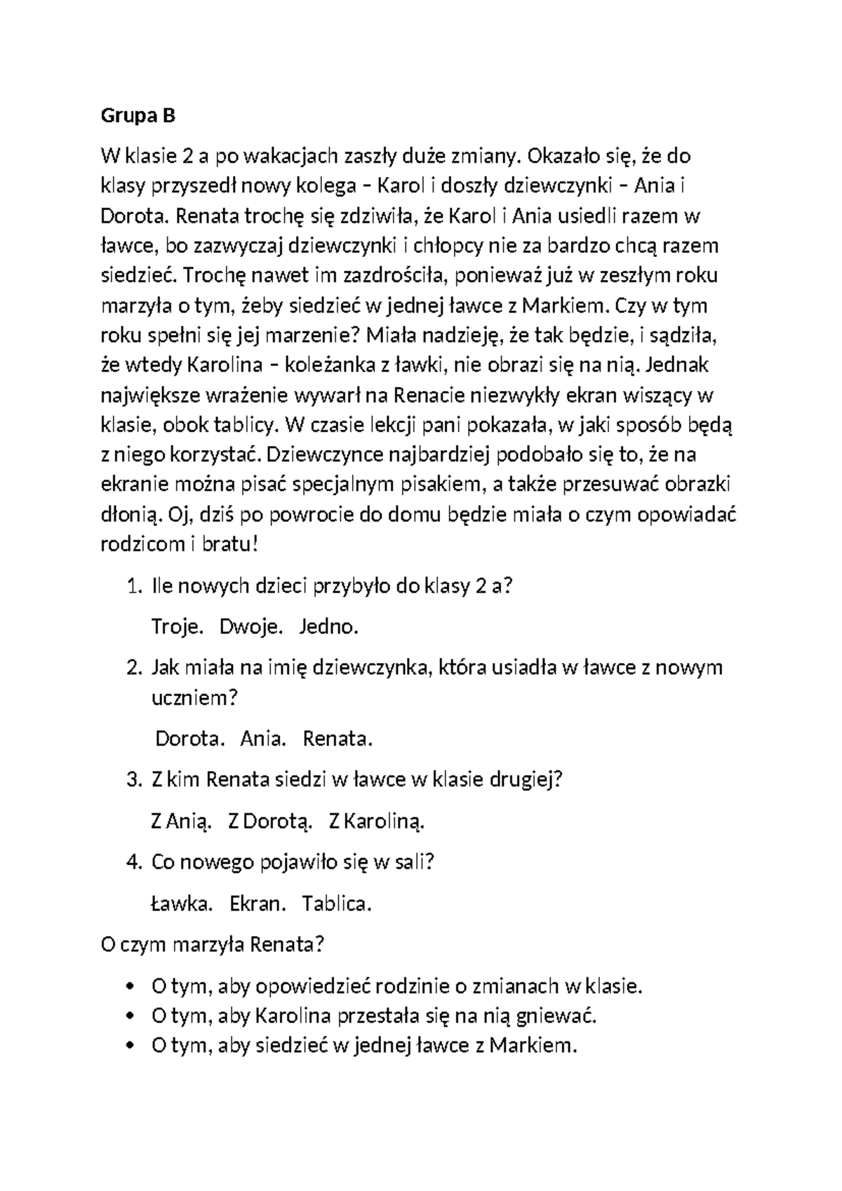 Nowi tropiciele wrzesień Grupa B kl - Grupa B W klasie 2 a po wakacjach