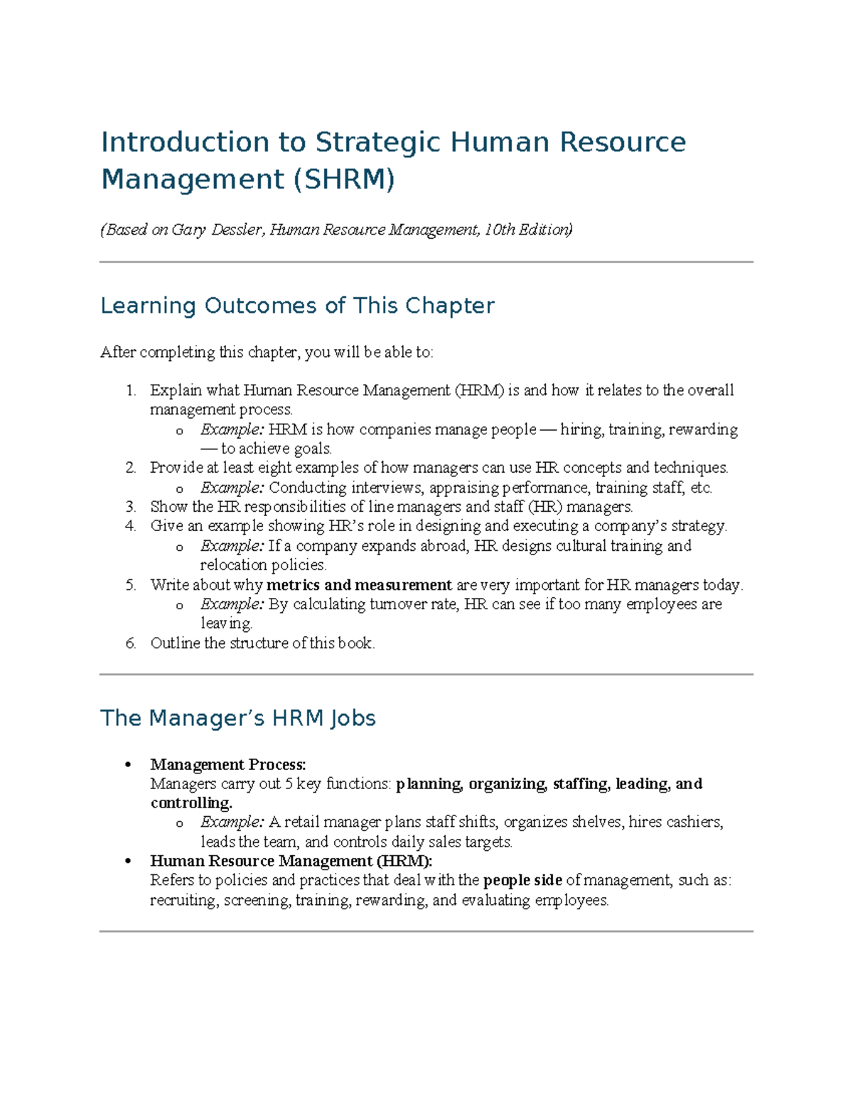 HRM-Ch-1: Introduction to Strategic Human Resource Management - Studocu