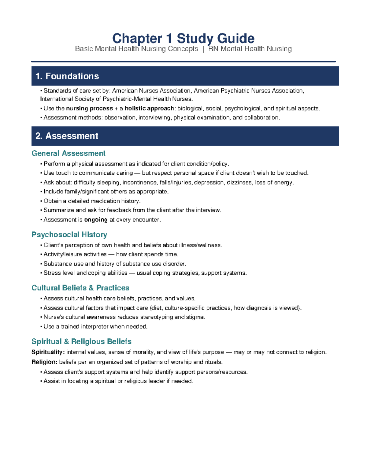 Chapter 1 Study Guide: Basic Mental Health Nursing Concepts - Studocu