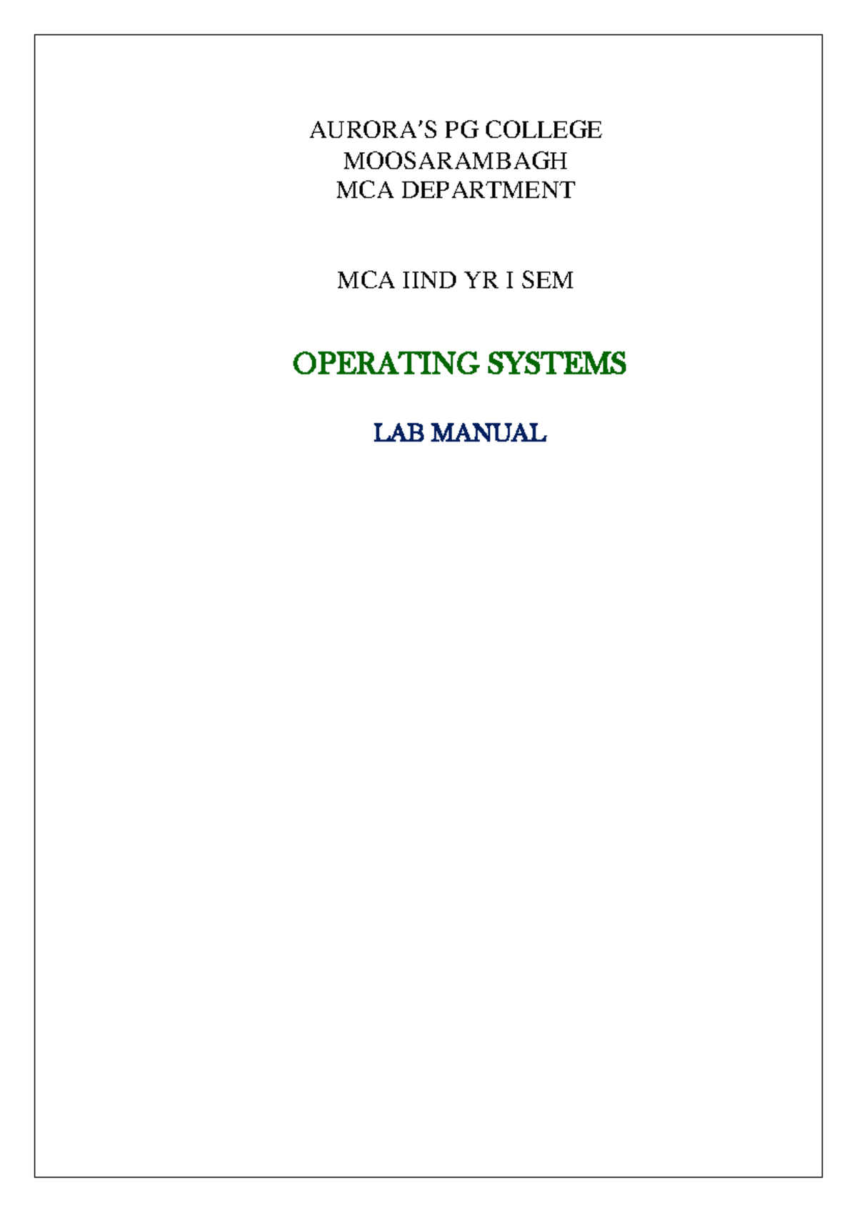 MCA II Sem OS Lab Manual - Practical Exercises & Experiments - Studocu