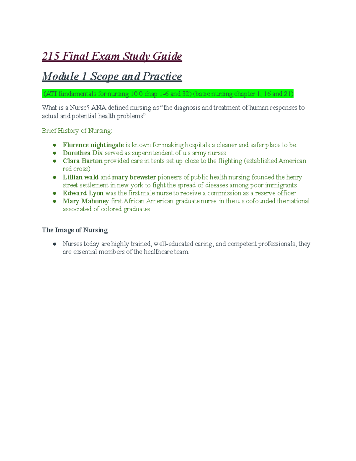 Copy of 215 study guide - 215 Final Exam Study Guide Module 1 Scope and ...