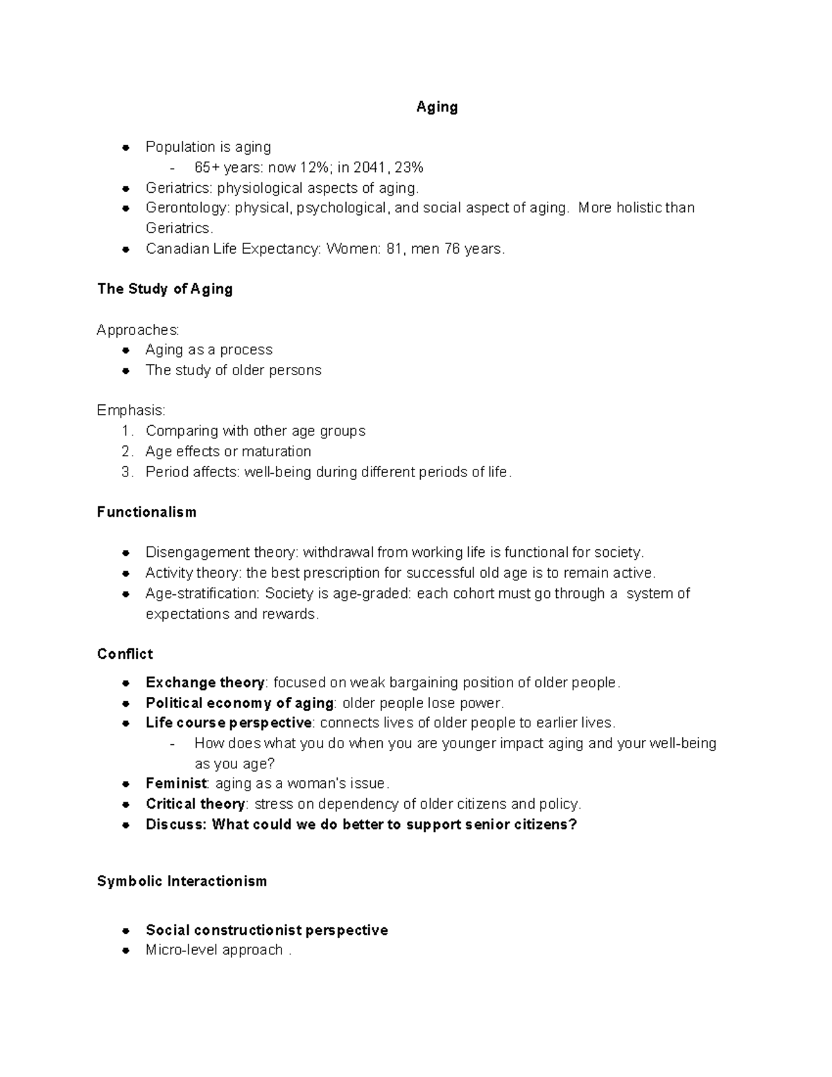Introduction to Sociology - Week 8 Aging - Aging Population is aging ...